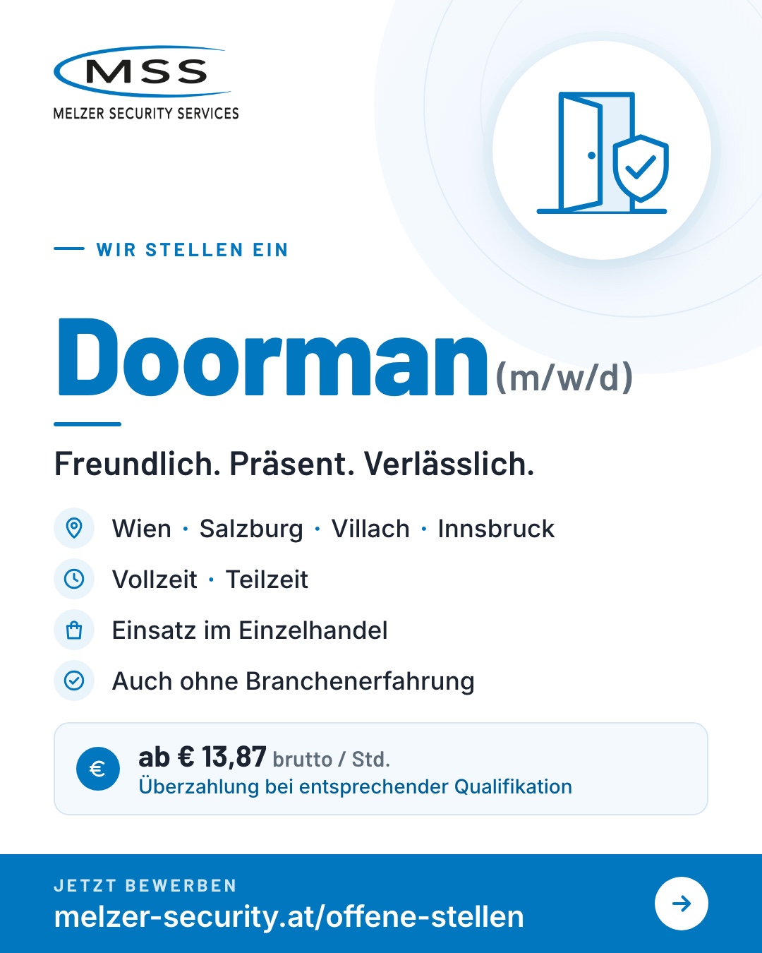 Doorman (m/w/d) am Eingang eines Elektrofachmarkts – Symbolbild